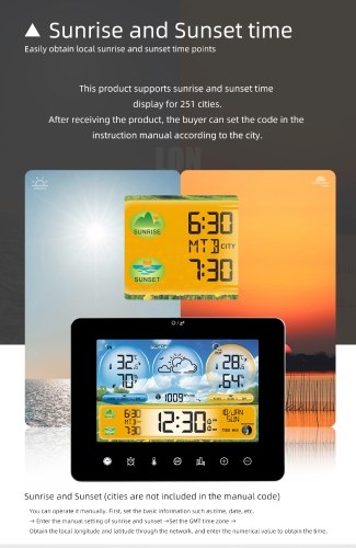 Weather Station Indoor Outdoor Thermometer with Remote Sensors and Touch Color Screen Weather Thermometer Forecast Station with Sunrise Sunset Time and Tide Level 