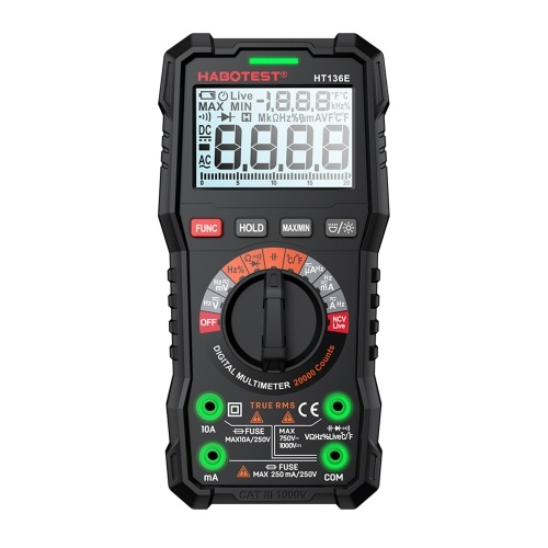 

HABOTEST HT136E Цифровой мультиметр, 20000 отсчетов, детектор напряжения и тока с емкостным сопротивлением, частотой, температурным тестом
