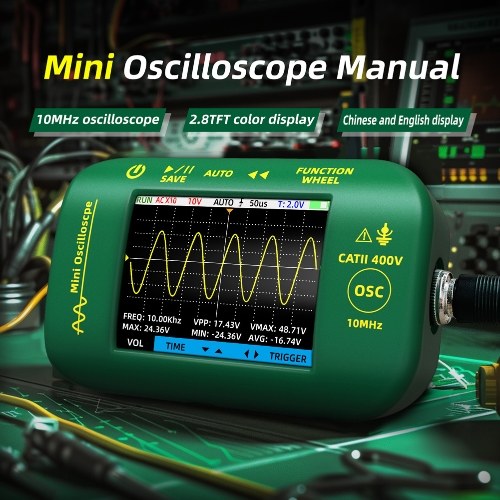 Digital 2.8-inch TFT Display Oscilloscope Handheld Oscope Meter 10Mhz Bandwidth 48MSa/S Sampling Rate Data with Data Storage Function for DIY and Electronic Test 