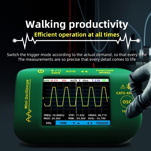 Digital 2.8-inch TFT Display Oscilloscope Handheld Oscope Meter 10Mhz Bandwidth 48MSa/S Sampling Rate Data with Data Storage Function for DIY and Electronic Test 