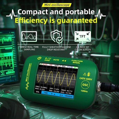 Digital 2.8-inch TFT Display Oscilloscope Handheld Oscope Meter 10Mhz Bandwidth 48MSa/S Sampling Rate Data with Data Storage Function for DIY and Electronic Test 