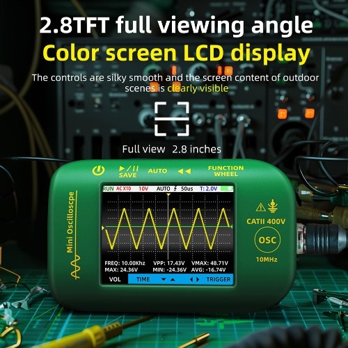 Digital 2.8-inch TFT Display Oscilloscope Handheld Oscope Meter 10Mhz Bandwidth 48MSa/S Sampling Rate Data with Data Storage Function for DIY and Electronic Test 