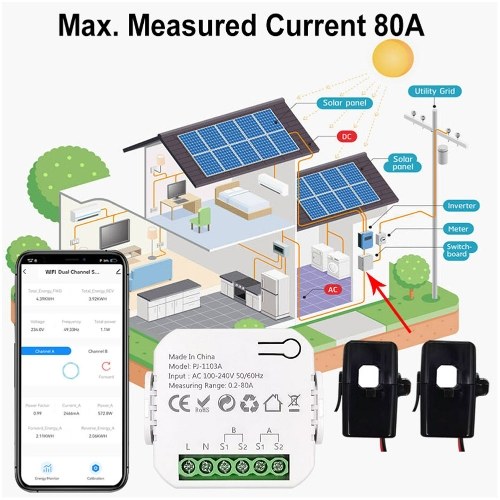 Tuya WiFi Energy Switch Multifunction Power Voltage Current Meter Mobilephone APP Real-time Power Statistics with Power Setting Function 2CT 