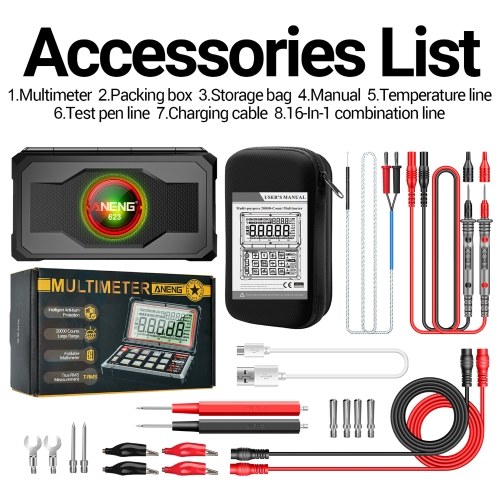 ANENG 623 Car Multimeter Digital Multimeter 20000 Counts RPM mS PLUSE Engine Dwell Angle Measure NCV Detection AC/DC Voltage Current Multimeter Live Wire/Diode Test with 5.15inch 180° Foldable Screen 