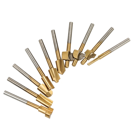 

10шт Rutter бит титановое покрытие HSS Cutter с 3 мм 1/8 "Shank Burr Rotary File Дерево фрезы Инструмент Плотник Деревообрабатывающий инструмент