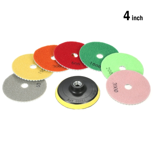 

7pcs 4" Diamond Flexible Wet Polishing Pads Grinding Disc + 1pc Backing Pad for Granite Marble Stone Ceramic Tiles