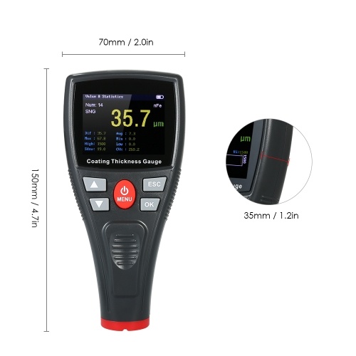 

Digital Paint Coating Thickness Gauge Handheld Coatings Thickness Tester with Auto Function Fe/NF Probe Car Detector Automotive Coating Refinishing Cars Paint Tester Meter (0～1500um)