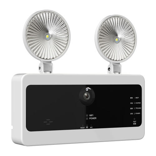 Doppia testa Luce di emergenza antincendio Lampada di carica a led Illuminazione Indicatore di evacuazione Telecamera di sorveglianza automatica Telecamera di sicurezza intelligente Videocitofono Luce di emergenza Visual Video automatico Illuminazione di emergenza Luminanza