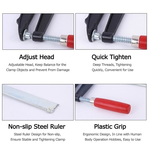

8" F-Clamp Medium Duty full Steel Bar Clamp with Plastic Grip and Pad Protector