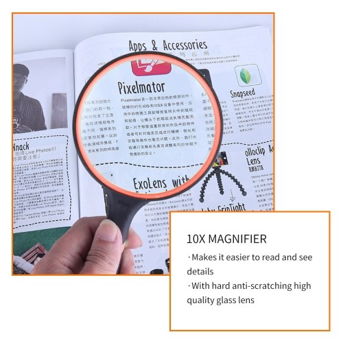 

Magnifying Glass 10X Handheld Reading Magnifier 75mm Large Magnifying Lens with Non-Slip Soft Handle Suitable for Insects and Kids Hobby Observation