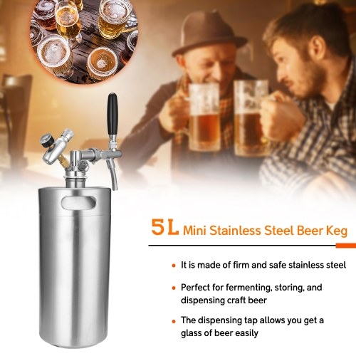 

Stainless Steel Mini Beer Keg Stainless Steel Growler with Adjustable Tap and CO2 Injector