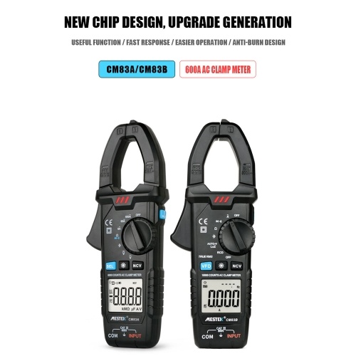 MESTEK Digital Clamp Meter 600A AC Current 600V AC/DC Voltage Capacitance Measurement Data Hold Backlight NCV Tester Multimeter 