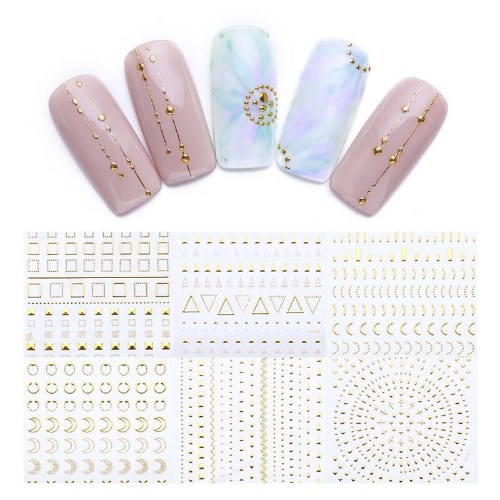 

Gold 3D Nail Stickers Geometric Moon Star Stripes Wave Line Nail Art Decoration