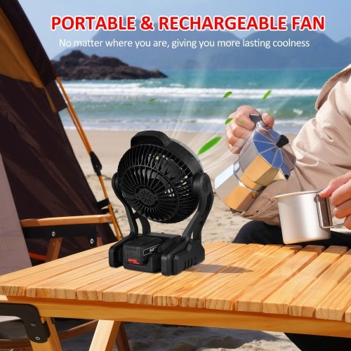 Camping LED Fan with Light 4000mAh Rechargeable Battery Powered Outdoor Tent Fan Infinitely Adjustable Speed 120° Head Rotation Desk Fan for Camping Fishing Power Outage Hurricane Worksite 