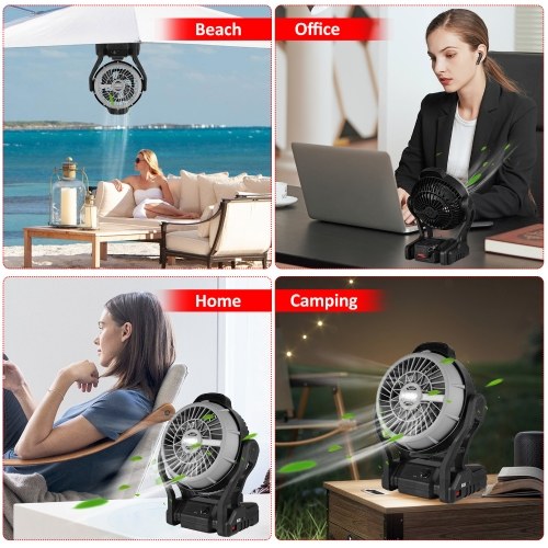 Camping LED Fan with Light 4000mAh Rechargeable Battery Powered Outdoor Tent Fan Infinitely Adjustable Speed 120° Head Rotation Desk Fan for Camping Fishing Power Outage Hurricane Worksite 