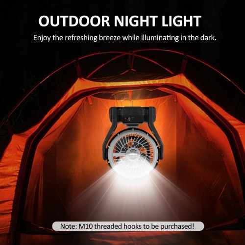 Camping LED Fan with Light 4000mAh Rechargeable Battery Powered Outdoor Tent Fan Infinitely Adjustable Speed 120° Head Rotation Desk Fan for Camping Fishing Power Outage Hurricane Worksite 