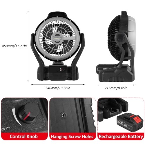 Camping LED Fan with Light 4000mAh Rechargeable Battery Powered Outdoor Tent Fan Infinitely Adjustable Speed 120° Head Rotation Desk Fan for Camping Fishing Power Outage Hurricane Worksite 