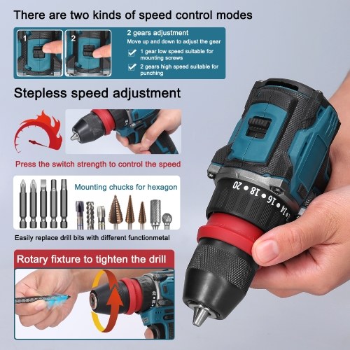 18V 2in1 Lithium Drill Electric Screwdriver Multi-function Power Tool 45Nm Torque Brushless Motor Practical Screw Driver for Home Appliances Furniture Installation Automotive Electronics Repairing 
