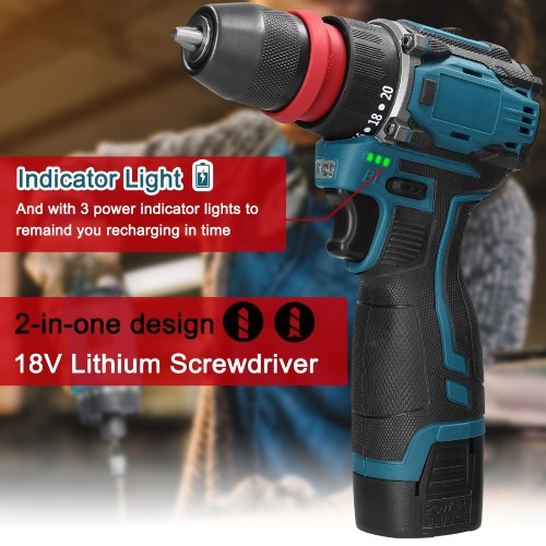 18V 2in1 Lithium Drill Electric Screwdriver Multi-function Power Tool 45Nm Torque Brushless Motor Practical Screw Driver for Home Appliances Furniture Installation Automotive Electronics Repairing 