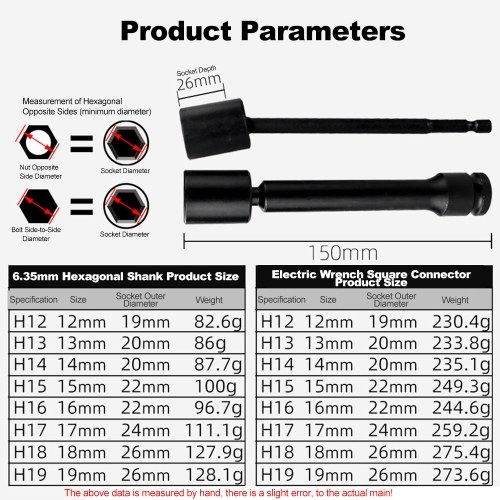 150mm Drive Sleeve For Solar Photovoltaic Power Station 1/2in Hex Socket Wrench (For Handheld Electric Wrenches) 