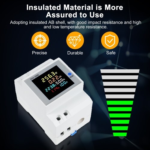 D52-2066 6-in-1 Digital Single Phase Energy Meter Tester Din Rail AC Monitor Voltage Current Power Factor Active KWH AC 250V~450V 100A Electricity Usage Monitor 