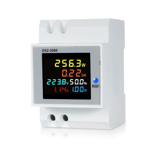 D52-2066 6-in-1 Digital Single Phase Energy Meter Tester Din Rail AC Monitor Voltage Current Power Factor Active KWH AC 250V~450V 100A Electricity Usage Monitor 