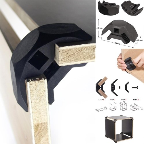 

8 PCS Wood Clamp Panel Connectors Right Angle Clip Set for Creative DIY Furniture Closet Table Storage Shelf, Hard Plastic Material Black