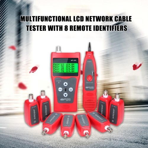 

Multi-functional LCD Network Cable Tester Wire Tracker RJ11 RJ45 BNC Wire Length Finder Line Finder LAN Cable Tester with 8 Remote Adapters