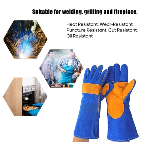 

Leather Forge Welding Gloves Blue Practical Heat Resistant Gloves