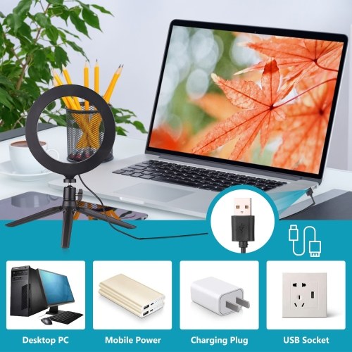 

8inch Ring Light with Tripod Stand Rotable Selfie Makeup Ringlights with 3 Light Modes 10 Brightness Level for Video Live Stream Makeup Photography