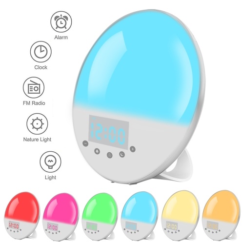 Multifunktionsleuchte Smart Clock Tischleuchte mit FM-Radio Wecker Schlummerfunktion Nachttischlampe Digitaler Wecker mit Sonnenlichtsimulation