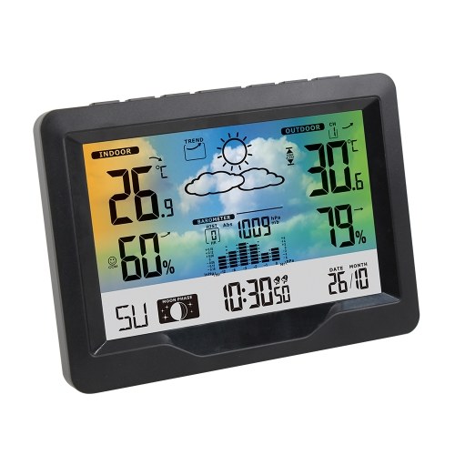 Wireless Weather Station Indoor Outdoor Color Screen Weather Forecast Station with Outdoor Sensor Digital Temperature and Humidity Gauge with Alarm Clock Moon Phase Backlight Sooze Mode 