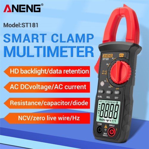 ANENG ST181 4000 Counts Digital AC Current Clamp Meter 400A Automatic Range Multimeter with Backlight Voltage Meter Clamp Gauge NCV Test Clamp Ammeter Universal Meter Tester Measuring Capacitance/ Diode / AC Current / AC/DC Voltage / Resistance / Frequenc 