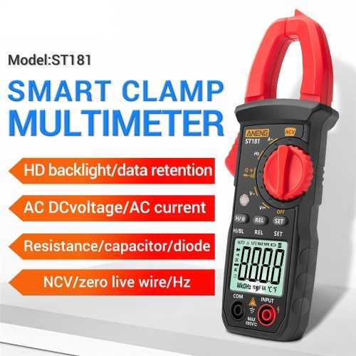 ANENG ST181 4000 Counts Digital AC Current Clamp Meter 400A Automatic Range Multimeter with Backlight Voltage Meter Clamp Gauge NCV Test Clamp Ammeter Universal Meter Tester Measuring Capacitance/ Diode / AC Current / AC/DC Voltage / Resistance / Frequenc 