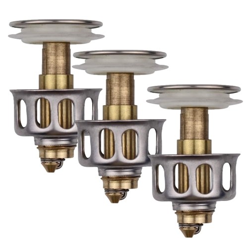 3 Pack Universal Wash Basin Bounce Drain Filter Pop Up Bathroom Sink Drain Plug With Basket Universal Size Sink Drain Stopper Kitchen Sink Strainer