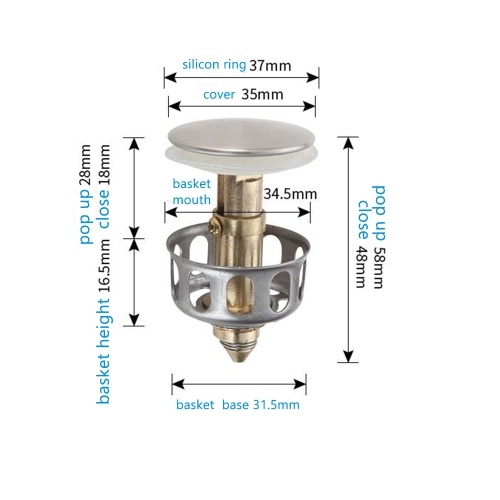 

3 Pack Universal Wash Basin Bounce Drain Filter Pop Up Bathroom Sink Drain Plug With Basket Universal Size Sink Drain Stopper Kitchen Sink Strainer