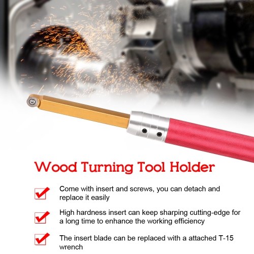 3pcs Woodworking Lathe Wood Turning Tool Holder Rotary Chisel with Red Handle and R6 Insert