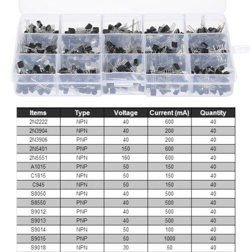 

600pcs Transistors Pack Transistor Assortment Kit with Storage Box