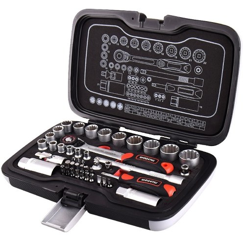 3/8 pouces 45 PCS Bougies d'allumage multifonction Socket Bits Tool Set Têtes plates de 72 dents Clé à cliquet Outil de réparation d'inspection automatique Ensemble d'outils pratiques polyvalents de haute précision