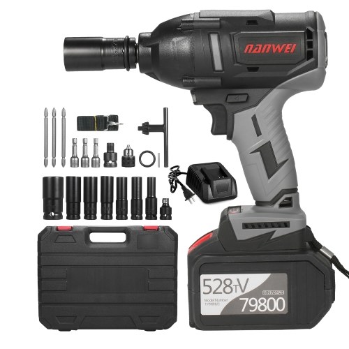 Cordless Impact Wrench 600Nm High Torque Brushless Motor 1/2 Inch Quick Chuck Fast Charger Variable Speed Power Impact Kit Easily Remove Lug Nuts Bolts with 6.0Ah Battery 18 Attachments for Automotive Repair