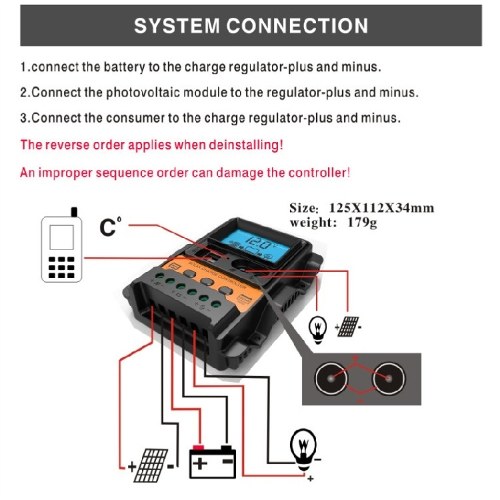 

30A Solar Charge Controller Solar Panel Battery Regulator with Dual 5V USB Port 12V/24V PWM Auto Parameter Adjustable LCD Display