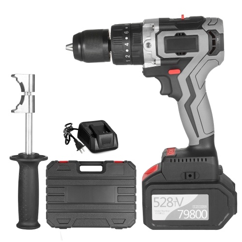 Cordless Drill Driver 21V 4.0A Battery Max Torque 200N.m 1/2 Inch Metal Keyless Chuck 20+3 Position 0-1550RMP Variable Speed Impact Hammer Drill Screwdriver With Plastic Tool Box