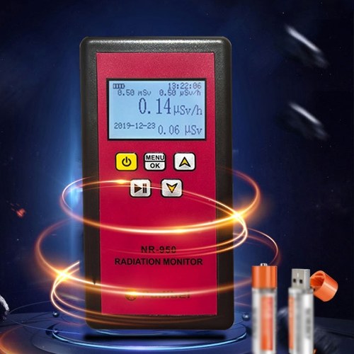 NR-950 Handheld Portable Nuclear Radiation Detector LCD Display Household Radioactive Tester Geiger Counter β Y X-ray Detection Sound Vibrations Light Triple Alarm Practical Nuclear Radiation Detector 