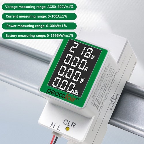 AC50-300V/100A Digital Display Multifunctional Guide Rail Table Voltage Tester Ammeter LCD Screen Voltmeter with Backlight