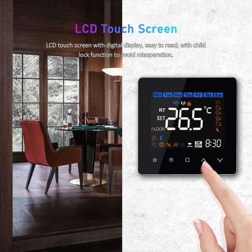 

Wi-Fi Smart Thermostat 5A Digital Temperature Controller for Water/ Gas Boiler Heating APP Remote Control Voice Control Weekly Programmable Thermostats with LCD Touch Screen for Home Office 86x86mm