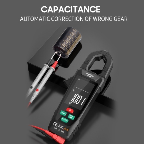 Mastfuyi FY382 Smart Clamp Meter True RMS 9999 Counts Digital Multimeter Temperature Tester LCD Screen AC DC Voltage AC Current Detector with LED Flashlight Multifunction Voltage Meter Capacitance Resistance Frequency Continuity Testing with Alarm Buzzer 