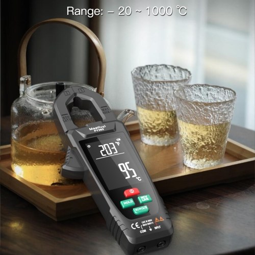 Mastfuyi FY382 Smart Clamp Meter True RMS 9999 Counts Digital Multimeter Temperature Tester LCD Screen AC DC Voltage AC Current Detector with LED Flashlight Multifunction Voltage Meter Capacitance Resistance Frequency Continuity Testing with Alarm Buzzer 