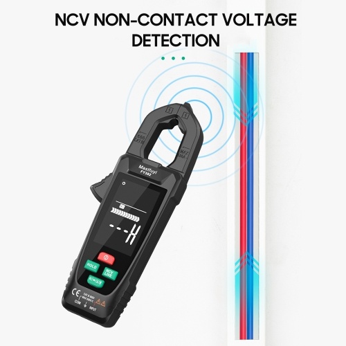 Mastfuyi FY382 Smart Clamp Meter True RMS 9999 Counts Digital Multimeter Temperature Tester LCD Screen AC DC Voltage AC Current Detector with LED Flashlight Multifunction Voltage Meter Capacitance Resistance Frequency Continuity Testing with Alarm Buzzer 