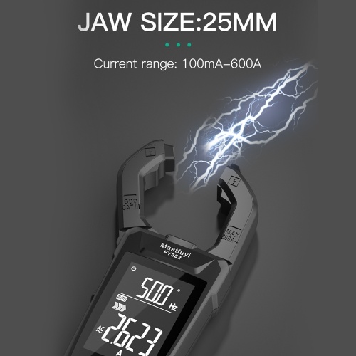 Mastfuyi FY382 Smart Clamp Meter True RMS 9999 Counts Digital Multimeter Temperature Tester LCD Screen AC DC Voltage AC Current Detector with LED Flashlight Multifunction Voltage Meter Capacitance Resistance Frequency Continuity Testing with Alarm Buzzer 