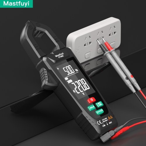 Mastfuyi FY382 Smart Clamp Meter True RMS 9999 Counts Digital Multimeter Temperature Tester LCD Screen AC DC Voltage AC Current Detector with LED Flashlight Multifunction Voltage Meter Capacitance Resistance Frequency Continuity Testing with Alarm Buzzer 